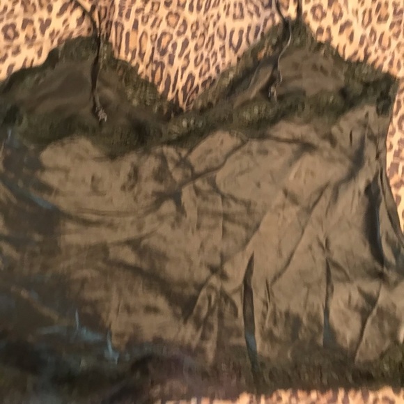 Olive Green large satin camisole with lace trim - Picture 10 of 15